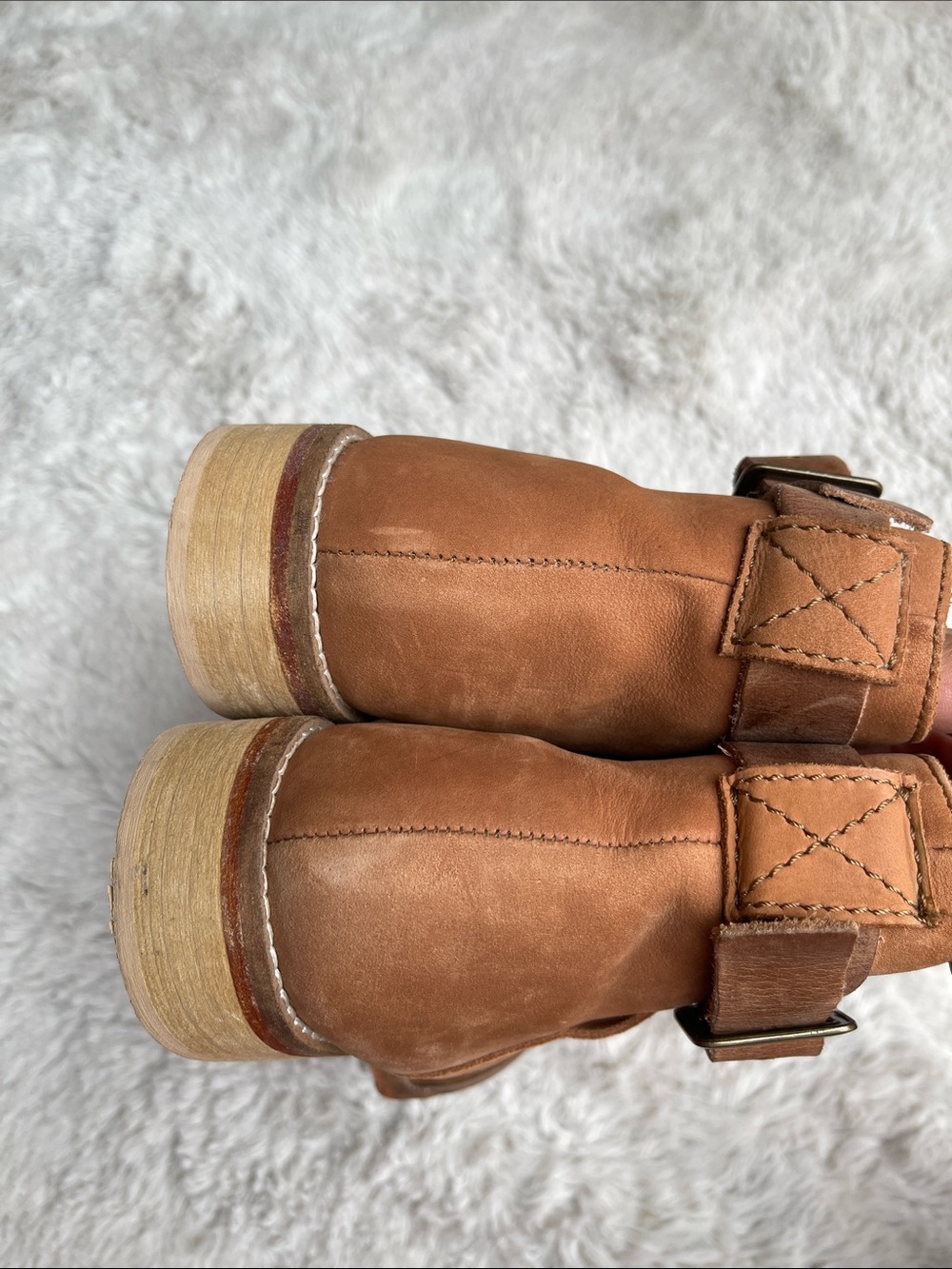 Free People Las Palmas Tan Leather Crisscross Ankle Boots Size 37 - Picture 6 of 9